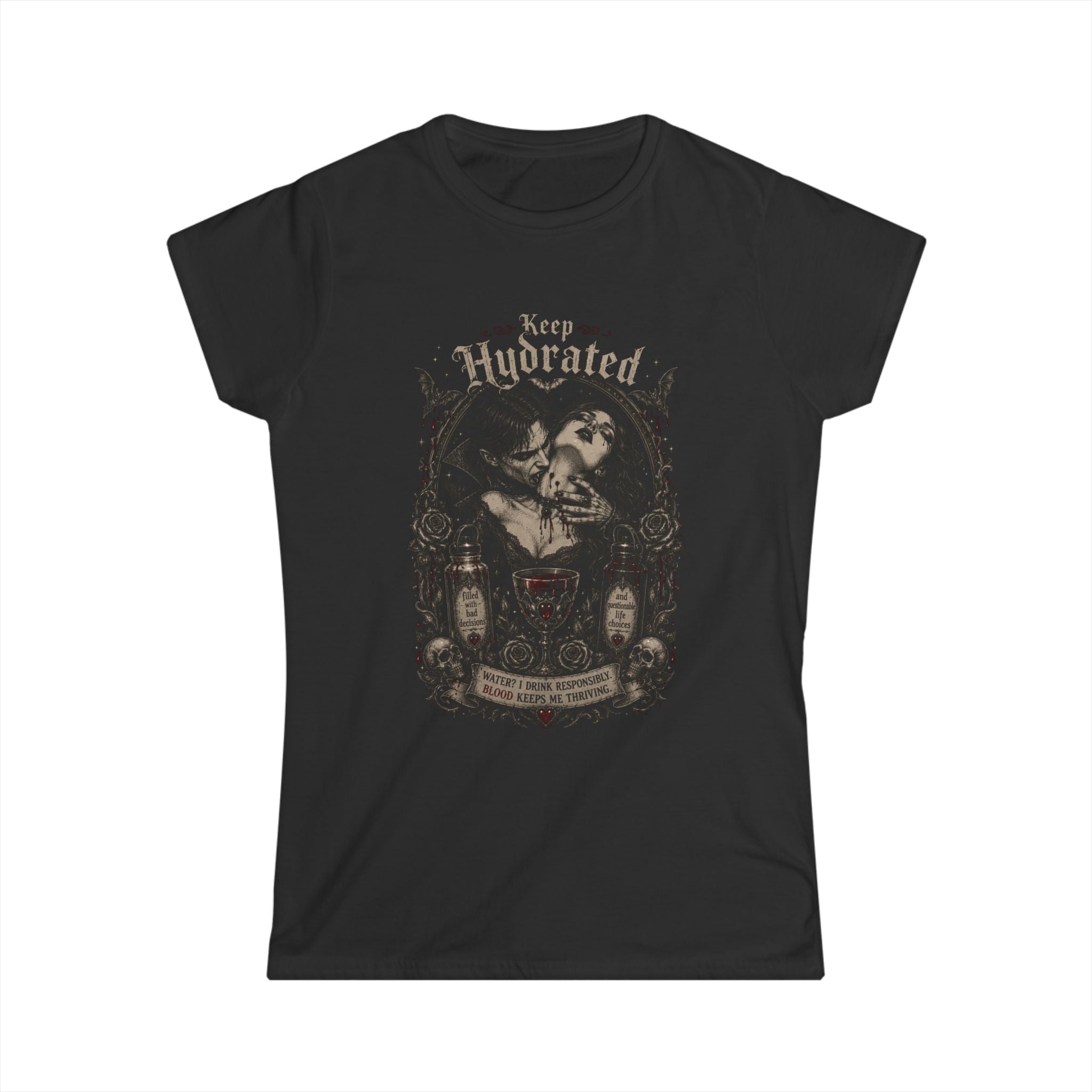 Keep Hydrated Vampire T-Shirt – Gothic Blood Drinking Dark Humor Tee