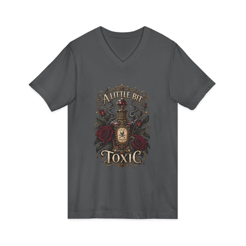A Little Bit Toxic V-Neck Tee — Gothic Poison Rose Graphic Shirt