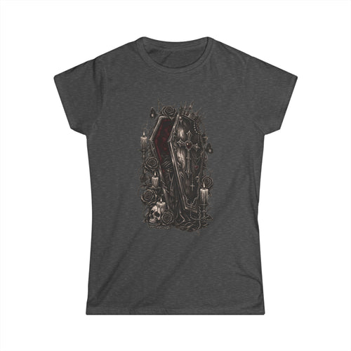 Gothic Coffin Romance T-Shirt – Dark Rose & Heart Coffin Design
