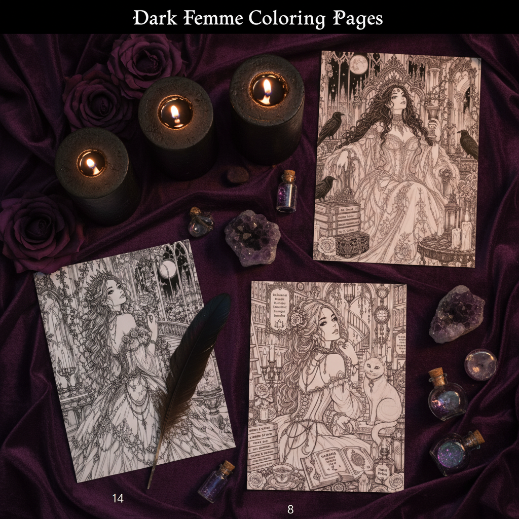 Dark Femme Coloring Pages Mockup